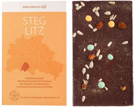 Steglitz-Physalis, Sonnenblume, Hefe in Milchschokolade