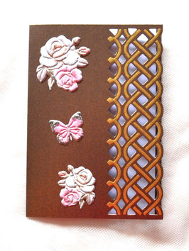 Glückwunschkarte (4) braun-gold mit Puffy-Sticker Rosen und Schmetterling