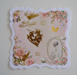 Hochzeitskarte Nostalgie gold-rosa (Nr.5)