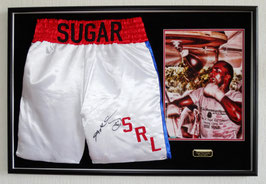 "Sugar" Ray Leonard originally hand signed Boxing Trunks - Premium Framed + COA PSA