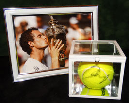 Andy Murray originally hand signed Tournament used  tennis ball  + Display case and framed photo + COA and signing Proof photo