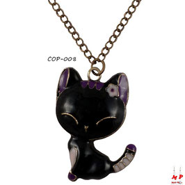 Collier à pendentif chat noir et violet