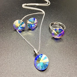 Schmuckset Anhänger mit Kette, Ring und Ohrstecker 925 Silber mit SWAROVSKI® ELEMENTS