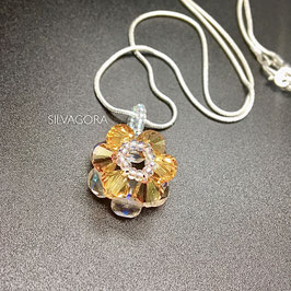 Anhänger Blume mit SWAROVSKI® ELEMENTS und 925 Silber Schlangenkette