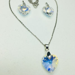 Schmuckset Herz Anhänger mit Kette und Ohrringe 925 Silber mit SWAROVSKI® Kristallen