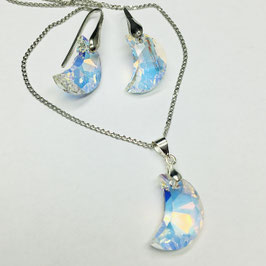 Schmuckset Mond Anhänger mit Kette und Ohrringe 925 Silber mit SWAROVSKI® Kristallen
