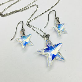 Schmuckset Stern Anhänger mit Kette und Ohrringe 925 Silber mit SWAROVSKI® Kristallen