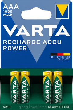 4 BATTERIE MINISTILO AAA RICARICABILI 1000 mAH  VARTA