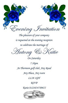 Wedding Evening Invitations Royal Blue and White Ref WE67