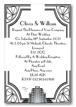 Art Deco Personalised Wedding Day Invitations Ref W60