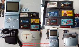 Nintendo Game Boy Advance SP (Pearl Blue) + 6 Games & Lader     productienummer 93  tweedehands