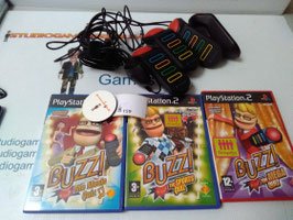 PlayStation 2 Is alleen europe versie  game    Buzz! Bekabelde Buzzers Set + 3 game alleen voor kinderen game  video games playstation 2 verzameling tweedehands  productnummer159