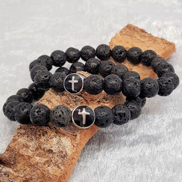 Lava Armband mit einer Kreuzperle aus Edelstahl [optionen]