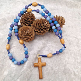 Rosenkranz BLAU - Handgefertigt aus Acryl- und Olivenholzperlen – Geschenkidee für Konfirmation, Taufe & Firmung
