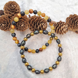 Tigerauge, Hämatit und Süßwasserperlen - handgefertiger Edelsteinschmuck