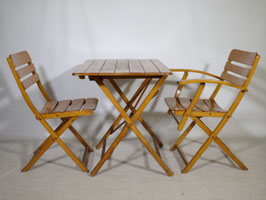 Vintage Gartenmöbel Garnitur aus Massivholz, klappbar, 70er Jahre, 3er Set