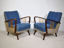 Vintage Lounge Sessel Set in Blau und Beige mit Goldrand, 60er Jahre