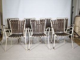 Vintage dänische Metall Teak Gartenstühle Set von sieben im Mid-Century Design 1960er