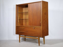 Vintage Mid Century Design Highboard Schrank aus Teak mit Glasvitrine und Schiebetür, 60er Jahre