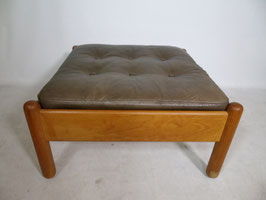 Vintage Teak & Leder Fußhocker im dänischen Mid-Century Design – 1970er