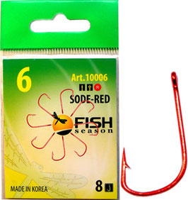 Крючок SODE-RING №6 с ушком, покрытие RED (8 шт) 10006-R06F