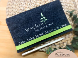 Reisepasstasche "Wandern im Harz" Filz Travelorganizer Musterfoto Filz anthrazit /maigrün Gummi maigrün