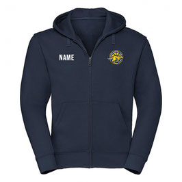 HBC Retro Zip-Hoodie navy mit kleinem HBC Logo, großem Retro-Logo und kleiner Wunschname