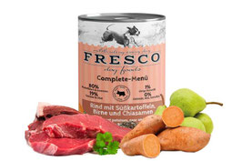 FRESCO Complete-Menü Rind mit Süsskartoffeln, Birne und Chiasamen (400 g Dose)