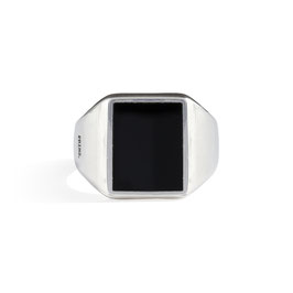 Solid Silver Signet  Ring with Black Agate
