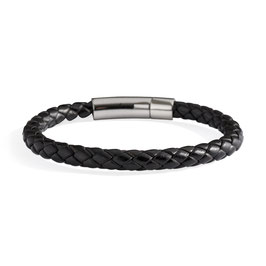 Black Leather Bracelet with Pusher Clasp