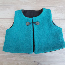Gilet sans manches en lainage bleu turquoise taille 1 an