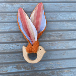 Anneau de dentition oiseau avec doudou multicolore
