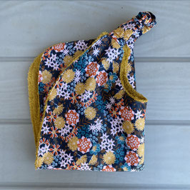 Serviette en coton enduit fleuri bleu, jaune