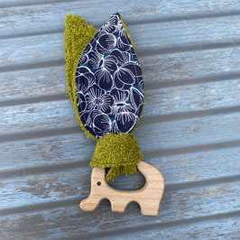 Anneau de dentition éléphant avec doudou bleu