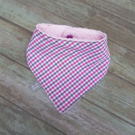 Bavoir bandana en coton quadrillé rose et gris
