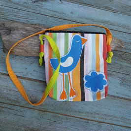Sac pour enfant en toile rayée avec oiseau bleu
