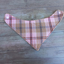 Bavoir bandana carreaux écossais rose et marron