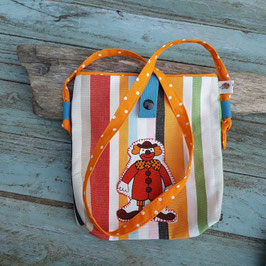 Sac pour enfant en toile rayée doublé orange à pois avec clown appliqué