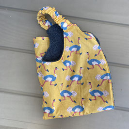 Serviette à élastique en coton enduit jaune imprimé autruches