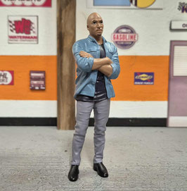 1/18 Mann mit Glatze und Jeans Jacke American Diorama