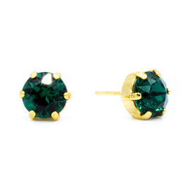 Ohrstecker. Gold. 8 mm Kristall. Dunkles Grün.