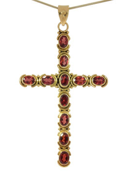 Anhänger. Kreuz. Echte Granatsteine. 925 Silber, echt vergoldet.
