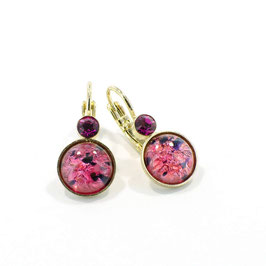 Ohrhänger. Gold. Hochwertiges Marken Glas und edle Kristalle. Pink.