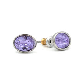Ohrstecker. Rhodiniert. Ovale, violettfarbene Kristalle. 925 Silber.
