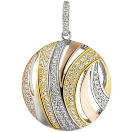 Anhänger. 925 Silber. Tricolor. 106 farblose Zirkonia.
