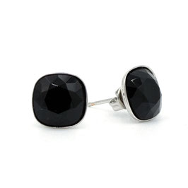 Ohrstecker. Silber. Schwarze Kristalle. 10x10 mm. Rhodiniert.