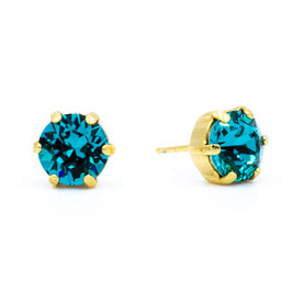 Ohrstecker. Gold. 8 mm Kristall. Türkisblau