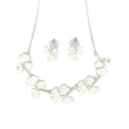 Schmuckset 2-tlg. Silber. Gingkoblätter.