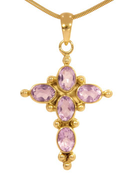 Anhänger. Kreuz. Amethyst. 925 Silber, echt vergoldet.