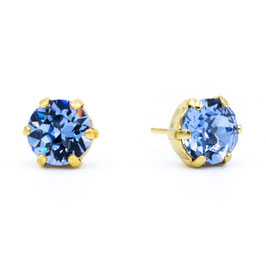 Ohrstecker. Gold. 8 mm Kristalle. Helles Blau.